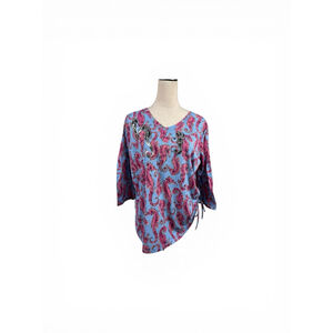 Onque Casuals sequin Seahorse ruched blouse Top Size 1X